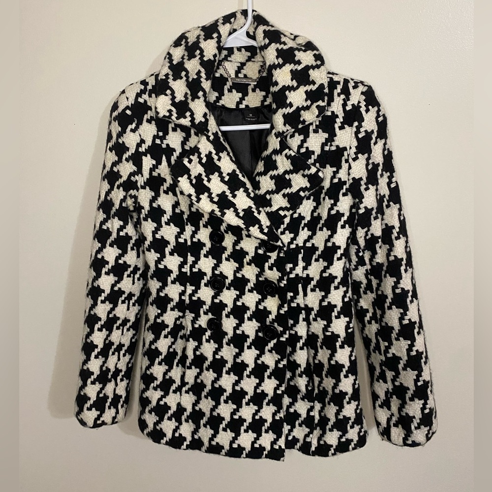 Black White Medium Peacoat Houndstooth Print Good Used Condition